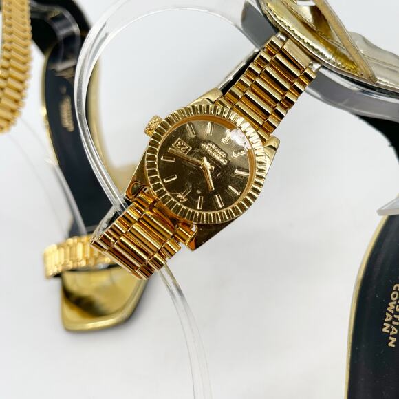 Giuseppe Zanotti for Christian Cowan Gold Watch Buckle Wedge Sandals IT 37.5 - Picture 10 of 15